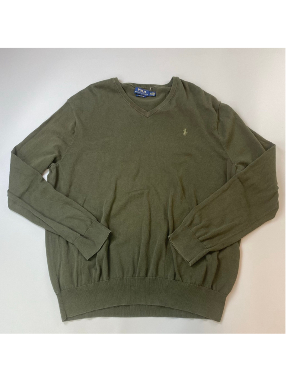 Polo Ralph Lauren V-Neck Sweater XXL Green Pima Cotton Classic Knit Minimalist